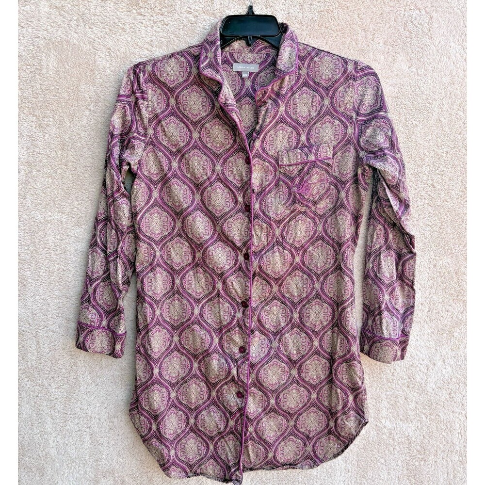 Lord & Taylor Medallion Print Button Up Night Shirt Womens Sz M Cotton Purple